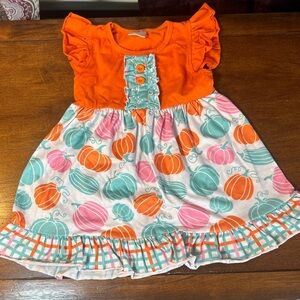 Orange and Multicolor Pumpkin Print Kids Dress​